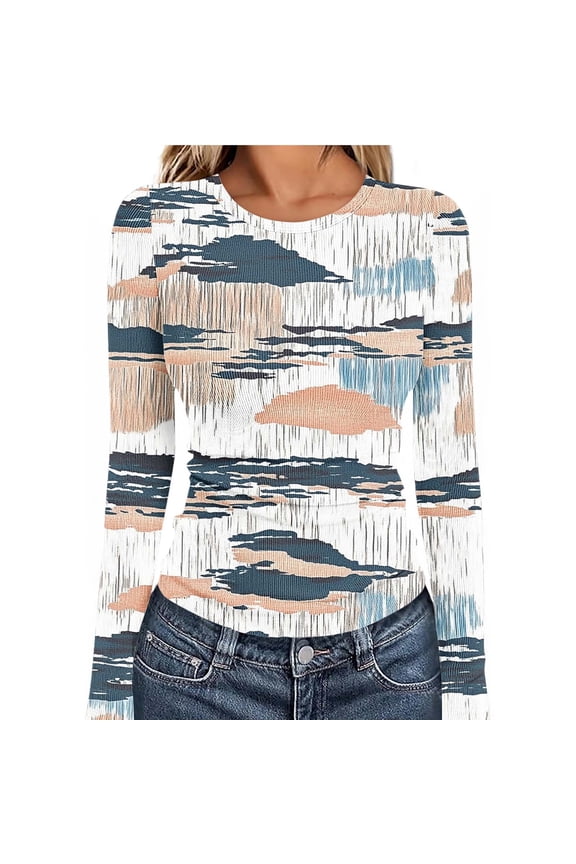 Women Long Sleeve Shirts Crew Neck Rib Knit Slim Fitted Ruched Crop Tops Casual Fall Winter Tight Tops