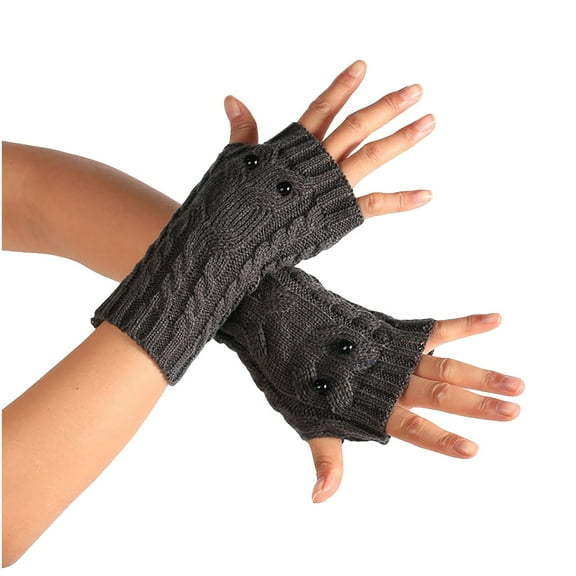 Aueoeo Women Men Fingerless Gloves Thumb Hole Cozy Half Fingerless Mitten Knit Driving Gloves Wrist Thermal Warmers