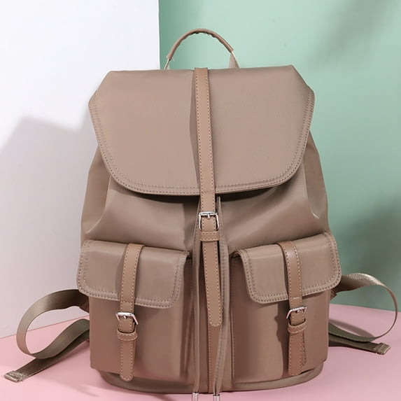 Aueoeo Women Multi-Pocket Backpack Faux Leather Daypack Casual Fashion Bag Vintage Travel Backpack