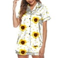 thumbnail image 1 of Aueoeo Women Nightwear Short Sleeve Shirt And Shorts Pajama Set Sunflower Printed Laple Collar Sleepwear Yellow L, 1 of 5