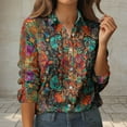 thumbnail image 1 of Aueoeo Women Printed Shirts Button Up Laple Collar Shirts Dressy Long Sleeve Blouse Business Casual Work Tops, 1 of 5