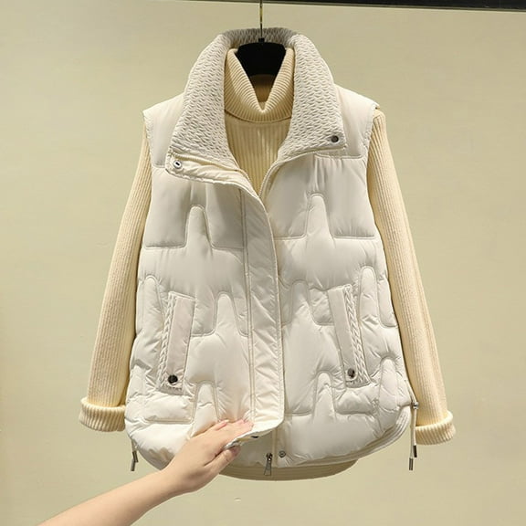 Aueoeo Women Puffer Vests Sleeveless Cropped Outerwear Warm Winter Lightweight Coat Stand Up Collar Jackets With Pockets