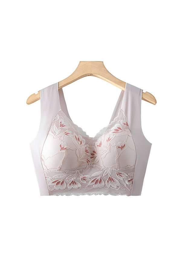 Women'S Bra Wide Shoulder Strap Without Underwire Bra Soft Everyday Bras With Sheer Lace Flower