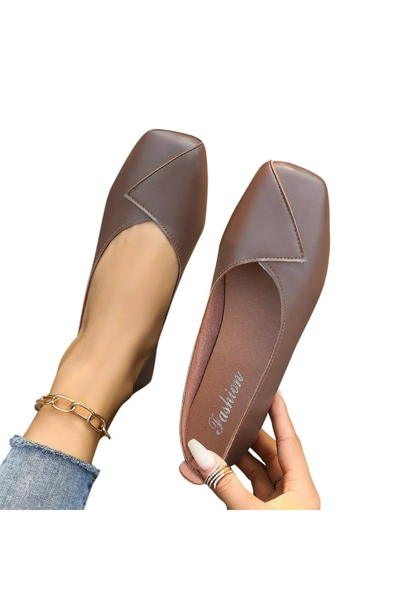 Women'S Flat Shoe,Womens Flats Brown Rectangular Toe Shallow Mouthed Flat Shoes Leggings Beans Shoes Single Leather Shoes Work Shoes Ballet Flats On Clearance