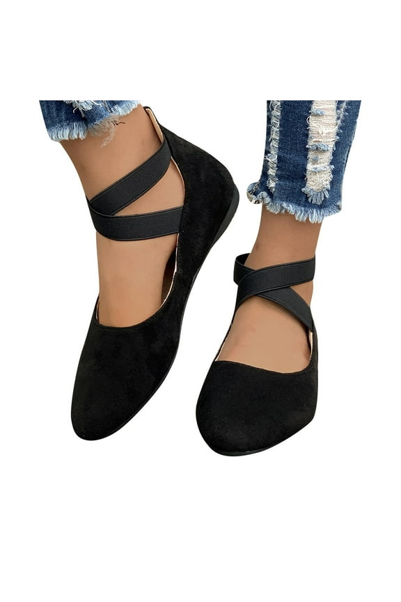Women'S Flats,Black Flats For Women Women'S New Large Size Suede Shoes Shallow Mouth Elastic Lacing Round Toe Women'S Flat Shoes For Women Flat Shoes On Clearance