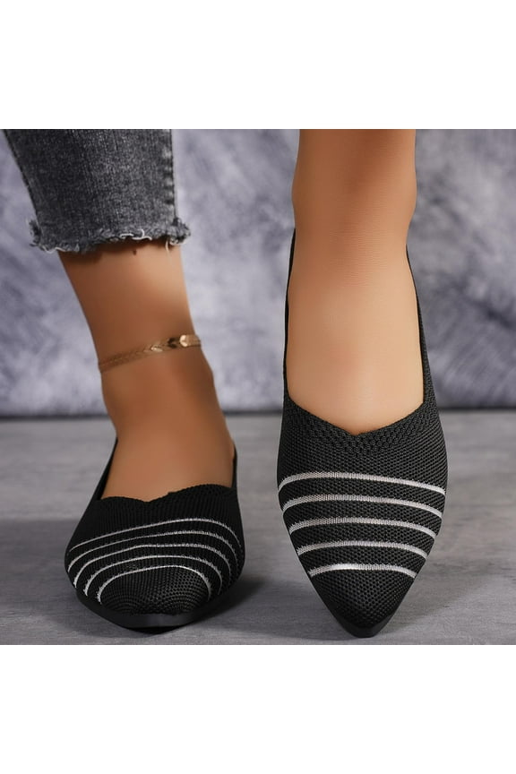 Women'S Flats,Mesh Flats Women'S Foreign Trade Large Size New Flat Casual Work Shoes Flying Knitting Round Head Shallow Mouth Retro Slip-On Shoes Flats For Women On Clearance