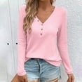 thumbnail image 1 of Aueoeo Women'S Shirt V-Neck Button Knit Shirts Long Sleeve Tunic T-Shirt Long Sleeve Loose Fitting Tee Tops Pink XL, 1 of 7