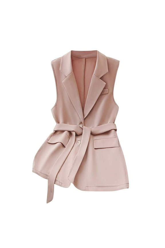 Women Sleeveless Vests Lapel Collar Tops Trendy V Neck Sleeveless Business Work Suits Elegant Waistcoats with Pockets