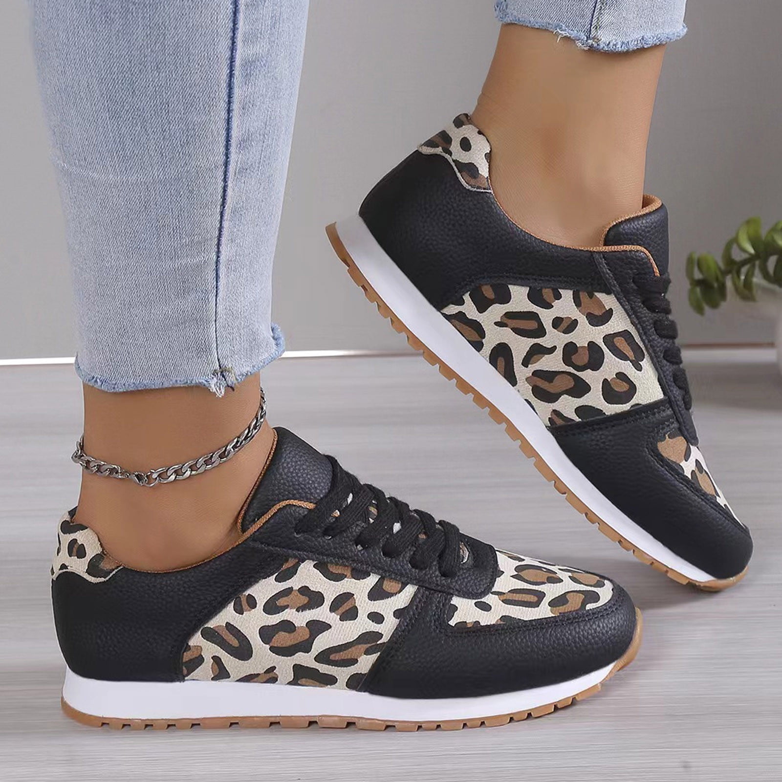 Teal Leopard Women's Slip On Sneakers