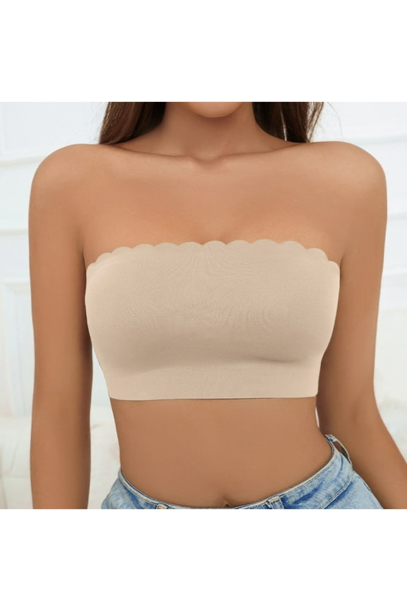 Women Solid Color Strapless Bandeau Bras Seamless Stretchy Wireless Bralettes Tube Bra Sleeveless Off Shoulder Cami Tops