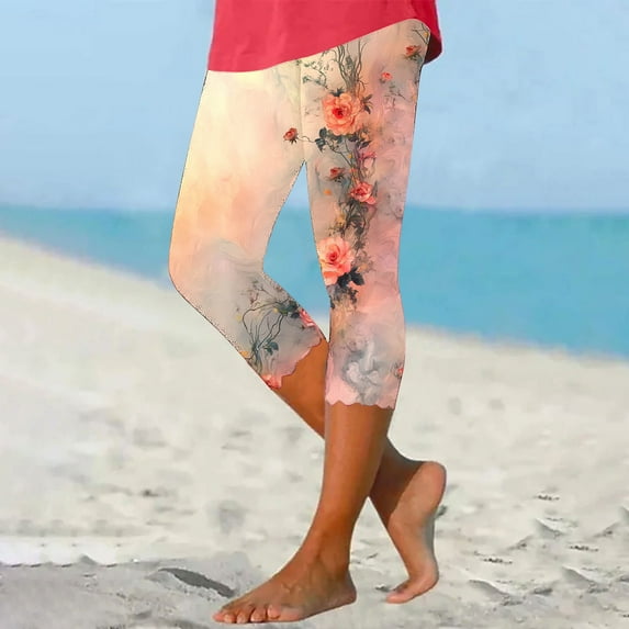 Aueoeo Women Summer Capris Pants Beach Vacation Pants High Waisted Wide Leg Pants Printed Loose Flowy Lounge Trousers