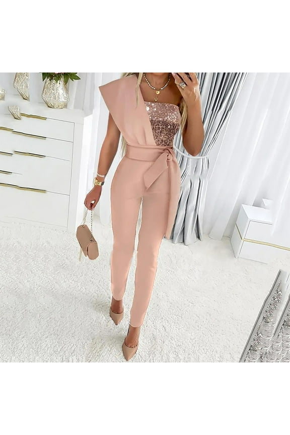 Women Summer Clothes, Womens Summer Sequins Sleeveless Backless Jumpsuits Off The Shoulder Slim Fit Long Pants Rompers Jumpsuit