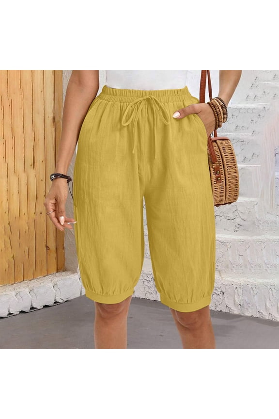 Women Summer Half Pants Casual Wide Leg Elastic Waist Lightweight Shorts Fashion Loose Fits Pants with Pockets