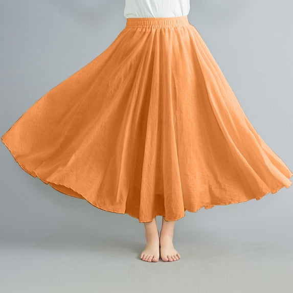 Aueoeo Women Summer Maxi Skirt Casual Elastic High Waist Pleated A-Line Flowy Solid Color Tiered Beach Vacation Skirts