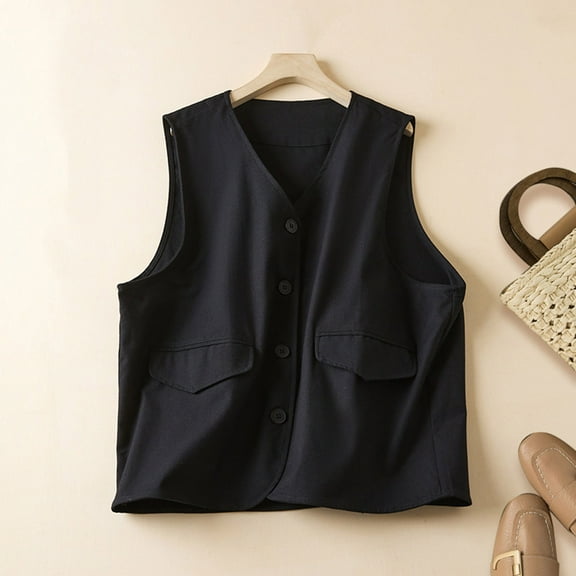Aueoeo Women Summer Vests Lightweight Waistcoat Trend Casual Solid Color Sleeveless Cardigan Vests