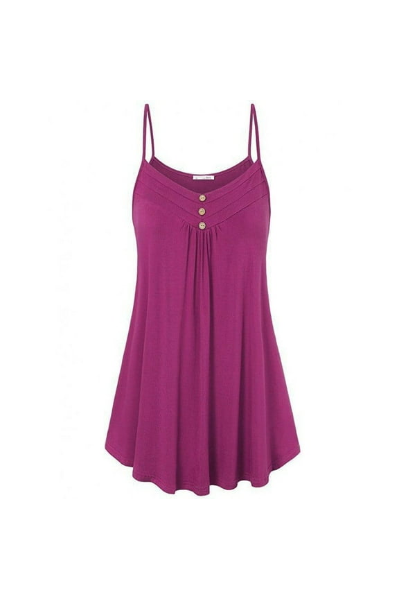 Women Suspender Top Button Pleated Cami Dress Summer Spaghetti Strap Mini Top Plus Size Casual Comfy Beach Sundress