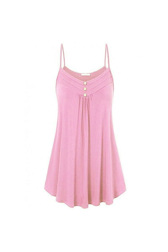 Women Suspender Top Button Pleated Cami Dress Summer Spaghetti Strap Mini Top Plus Size Casual Comfy Beach Sundress