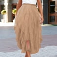 thumbnail image 1 of Aueoeo Women Tulles Skirt High Low Layered Puffy Skirts Pleated A-line Midi Skirt Front Asymmetrical Long Skirts Khaki L, 1 of 7