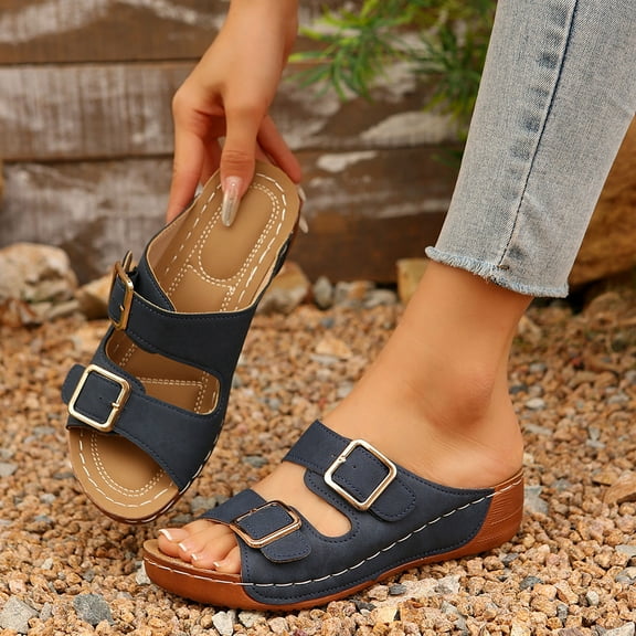 Aueoeo Women Two Straps Sliper Comfortable Beach Walking Sandals Orthopedic Arch Support Sandals Fashion Walking Flats