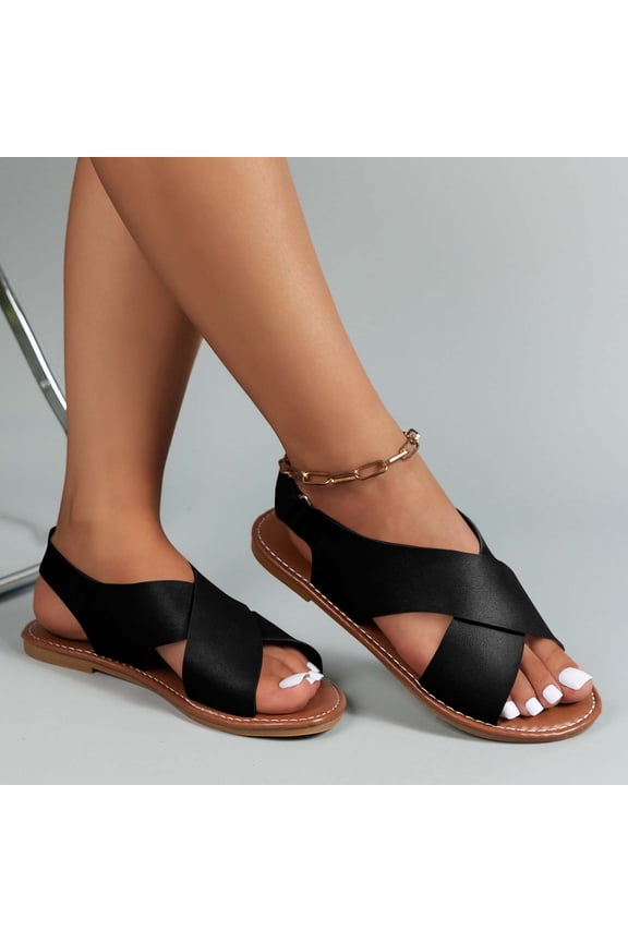 Women Walking Flats Beach Arch Support Casual Dressy Shoes fElastic Ankle Strap Bohemian Shoes Slides