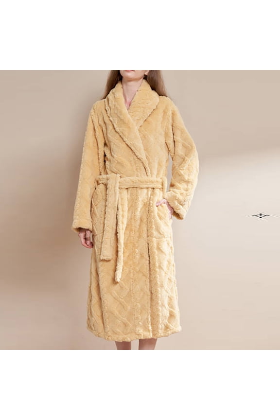 Women Winter Robe Fleece Plushs Robe Soft FluffIer Full Length Sleepwear House Coat For Warm Yellow X-Large