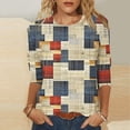 thumbnail image 1 of Aueoeo Women's 3/4 Sleeve Round Neck Pullover Tops, Lightweight Blouses with Daily Prints Patterns for Springtime and Summer (S–5Xl),Khaki,XXL, 1 of 5