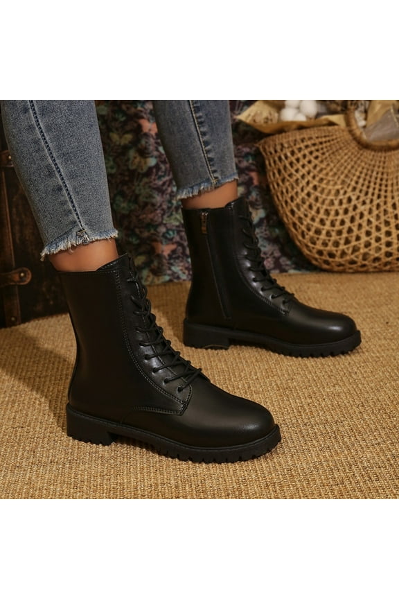 Women's Ankle Boots Classic Lace Up Back Zip Comfortable Round Toe Shoes Flat Comfortable Fashion Boots.
