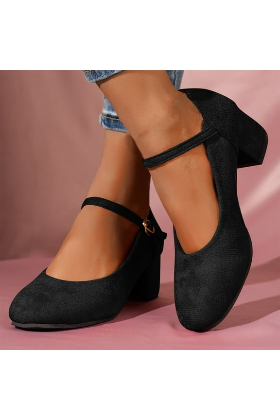 Women's Ankle Strap Shoes Low Block Chunky Heels Round Toe Comfortable Dress Office Work Church Wedding Shoes