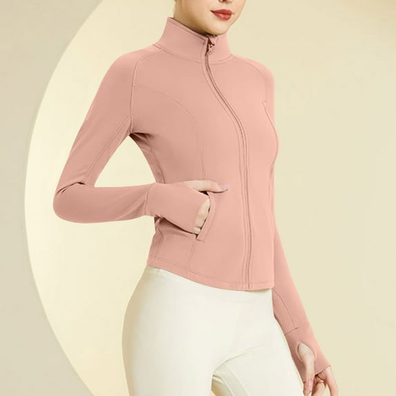 Aueoeo Women's Athletic Jacket Long Sleeve Lightweight Slim Fits Crew Collar Shirts Hiking Outdoor Coat