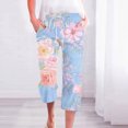 thumbnail image 1 of Aueoeo Women's Boho Linen Printed Loose Capris Pants Fashion Straight Leg Pants Lightweight Breathable Cropped Pants, 1 of 5