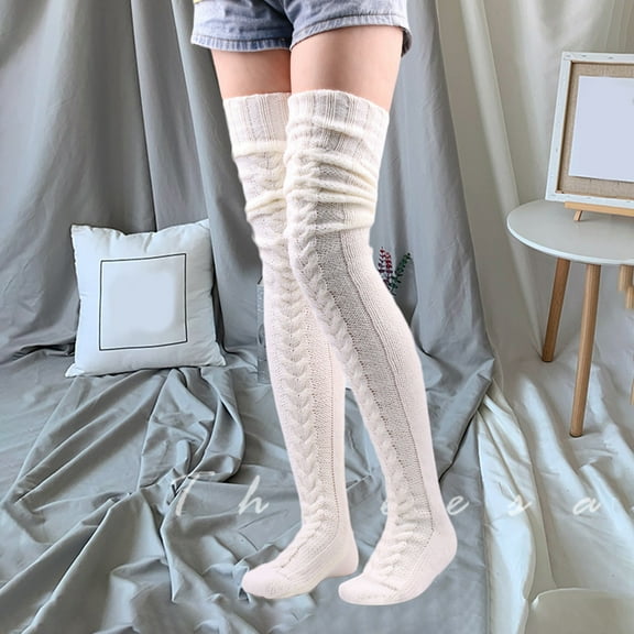 Aueoeo Women's Cable Knitted Boot Socks Thigh High Socks Long Winter Warm Thick Stockings Over Knee Leg Warmers Fuzzy