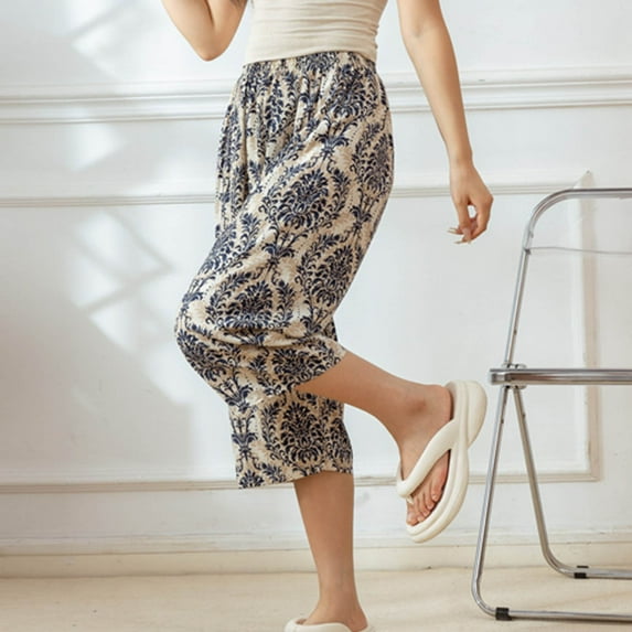 Aueoeo Women's Capris Pants Wide Leg Basic Lounge pants Classic Loose Fits Casual Drawstring Yoga Lightweight Trouser