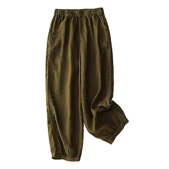 Aueoeo Women's Casual Beach Pants Drawstring Loose Wide Leg Lounge Pants with Pockets