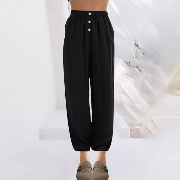 Aueoeo Women's Casual Pants Loose Wide Leg Cozy Pants High Waisted Elastic Sweatpants Comfy Sports Athletic Lightweight Pants with Pockets
