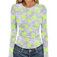 thumbnail image 1 of Aueoeo Women's Casual Shirts Round Neck Long Sleeve Star Printing Blouses Trendy Slim Tight Fitting Pit Top, 1 of 6