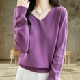 thumbnail image 1 of Aueoeo Women's Casual V-Neck Sweater Solid Color Basic Knitted Sweater Fashion Outfit Basic Classic Loose Sweater, 1 of 5