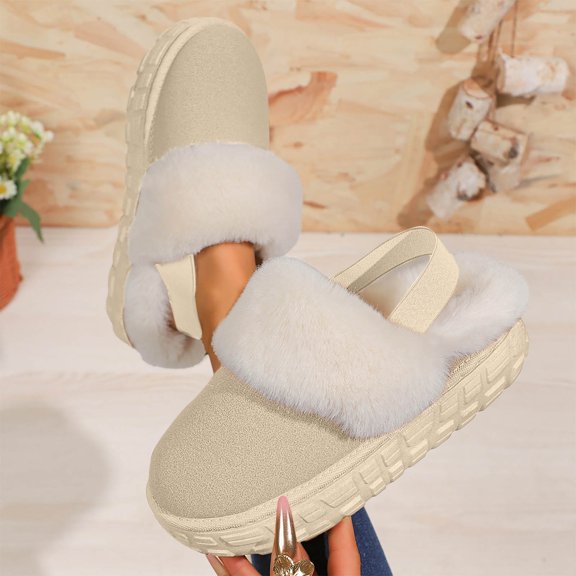 Aueoeo Women's Closed-back Slippers Faux Furs Warm Outdoor Indoor House Shoes Fuzzy Indoor and Outdoor Slippers