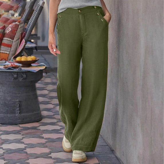 Aueoeo Women's Cotton Linen Pants Elegant High Waisted Pants Office Trousers Wide Leg Pants