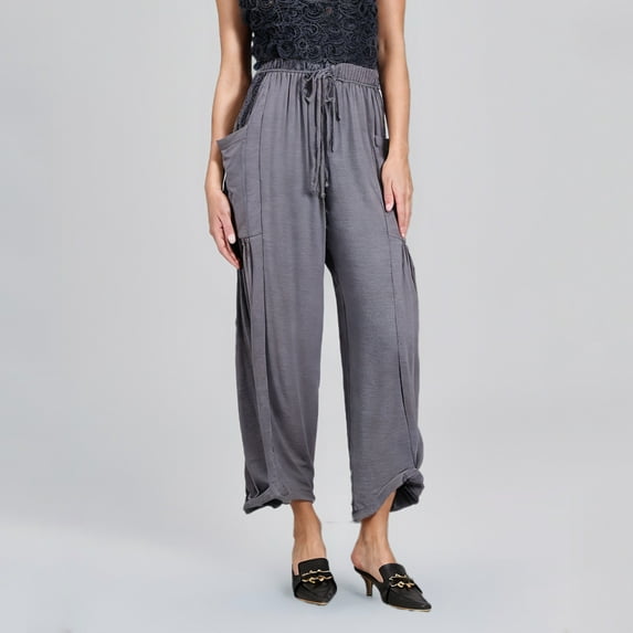 Aueoeo Women's Cotton Linen Pants Wide Leg Drawstring Elastic Waist Pants Lightweight Flowy Straight Leg Pant With Big Pockets