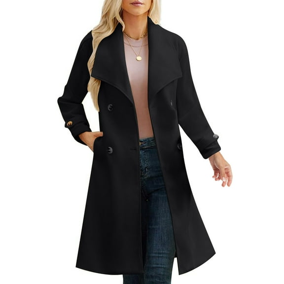 Aueoeo Women's Double-breasted Coat Lapel Collar Jacket Spring Trench Long-sleeved Casual Coat With Pockets