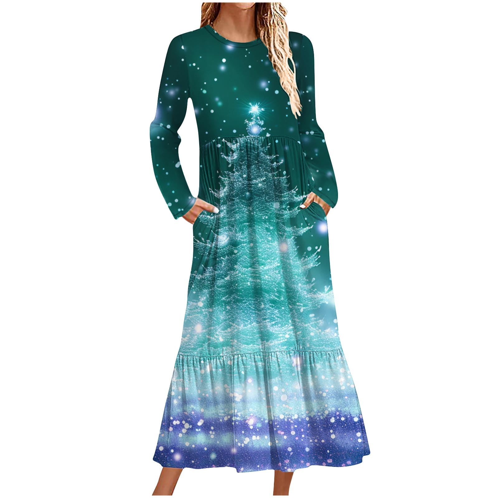 Aueoeo Women's Dresses 2024 Holiday Christmas Party Splice Maxi Dresses