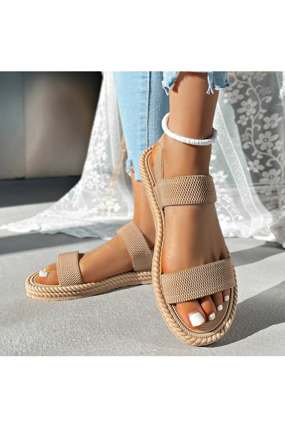Women's Elastic Flat Sandals No Slip Straps Flat Slide Sandals Fashion Casual Summer Flat Shoes