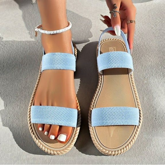Aueoeo Women's Elastic Flat Sandals No Slip Straps Flat Slide Sandals Fashion Casual Summer Flat Shoes