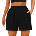 thumbnail image 1 of Aueoeo Women's Elastic Waist Polyester Sweat Shorts with Side Pockets – Casual Solid Color Bottoms for Home and Errands,Black,L, 1 of 6