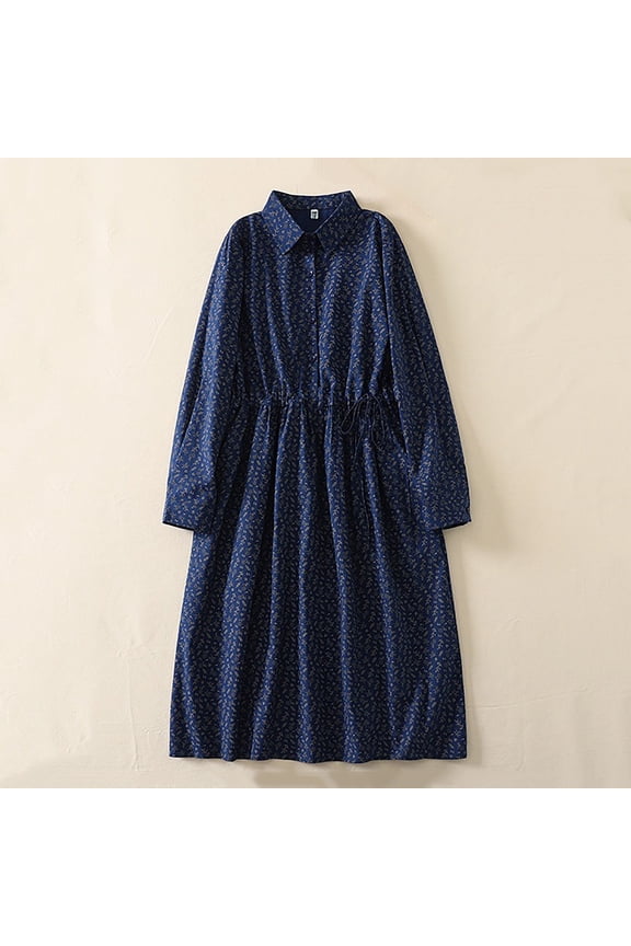 Women's Elegant Floral Maxi Dress Long Sleeve High Elastic Waist Casual Soft Comfy Long Dresses with Pockets