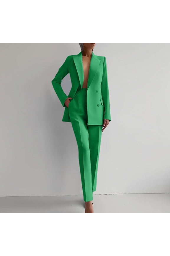 Women's Elegant Suits Sets Notched Shawl Collar Outerwear Regular Fits Pants Business Work Suit Formal Sets