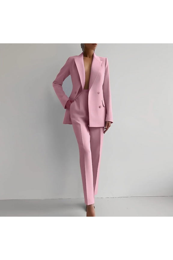 Women's Elegant Suits Sets Notched Shawl Collar Outerwear Regular Fits Pants Business Work Suit Formal Sets