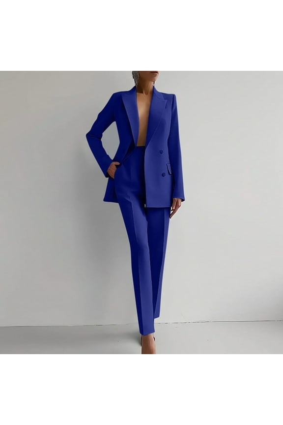 Women's Elegant Suits Sets Notched Shawl Collar Outerwear Regular Fits Pants Business Work Suit Formal Sets