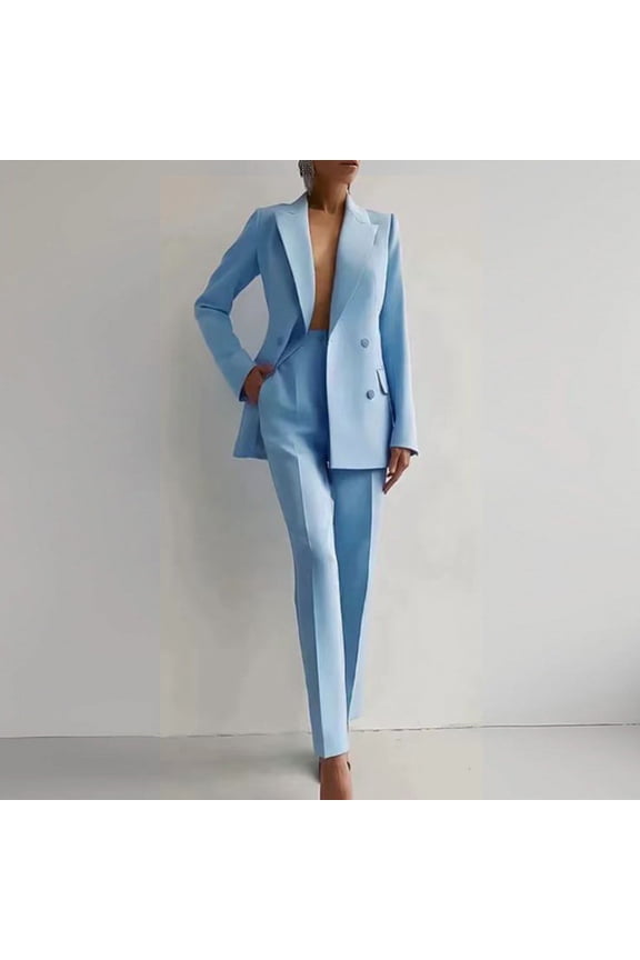 Women's Elegant Suits Sets Notched Shawl Collar Outerwear Regular Fits Pants Business Work Suit Formal Sets