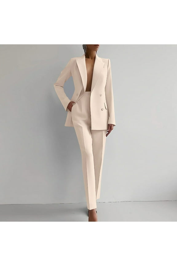 Women's Elegant Suits Sets Notched Shawl Collar Outerwear Regular Fits Pants Business Work Suit Formal Sets
